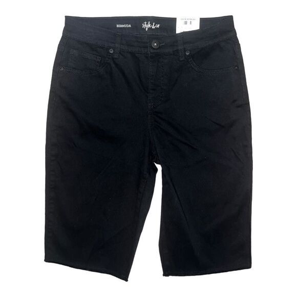 Style & Co Womens Mid-Rise Raw-Edge Bermuda Jean Shorts Deep Black 4 NWT - Picture 2 of 8